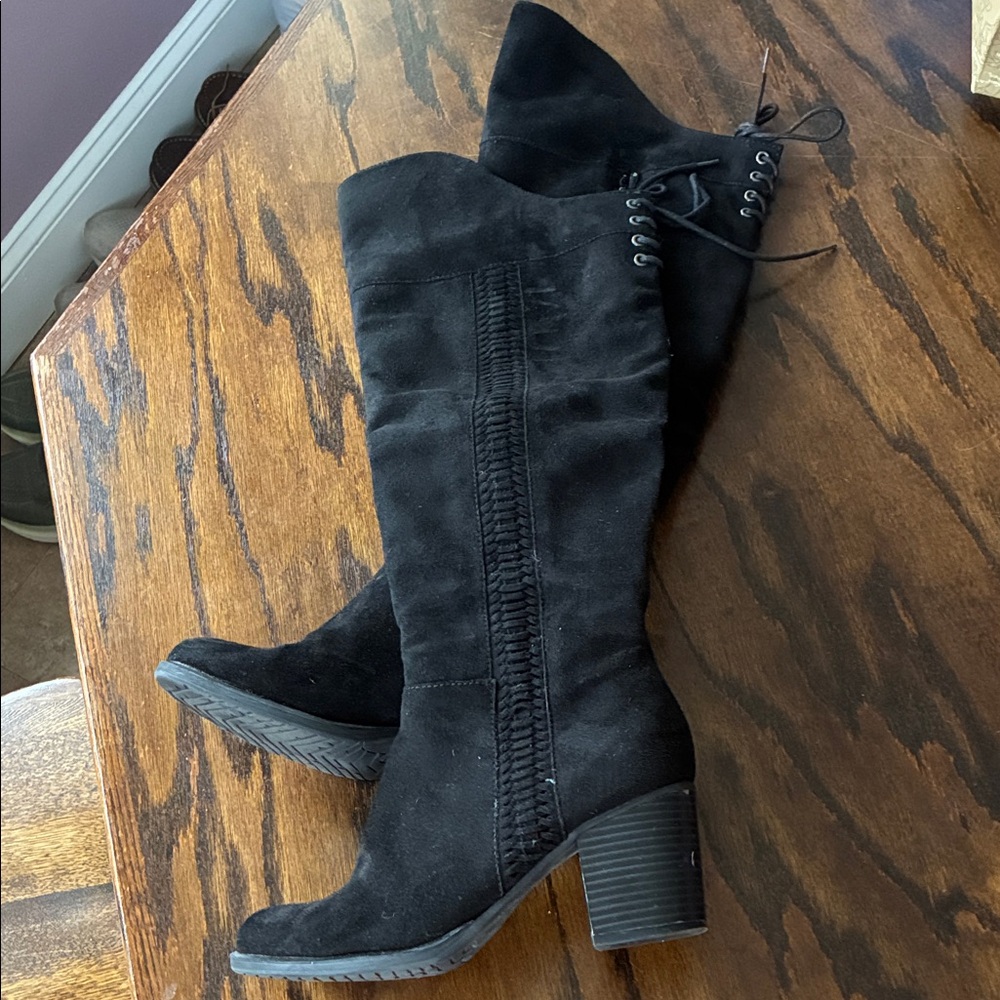 American Rag Black Over-the-Knee Suede Lace-Up Boots